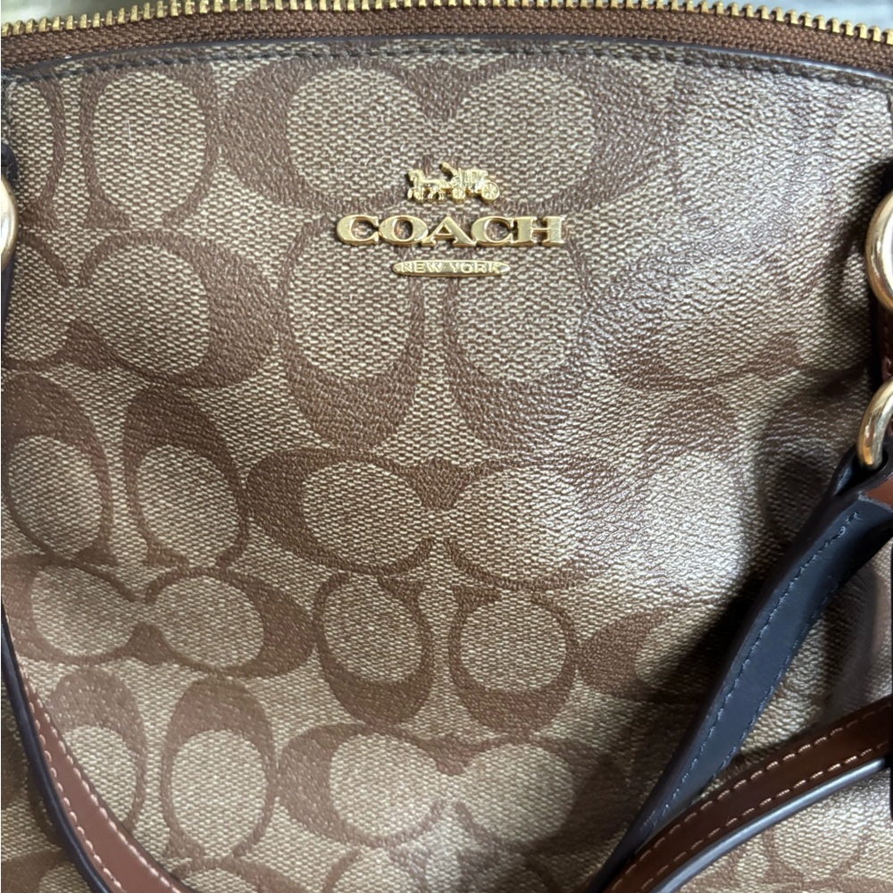 Coach Brown Signature Canvas Shoulder Bag with Gold Hardware